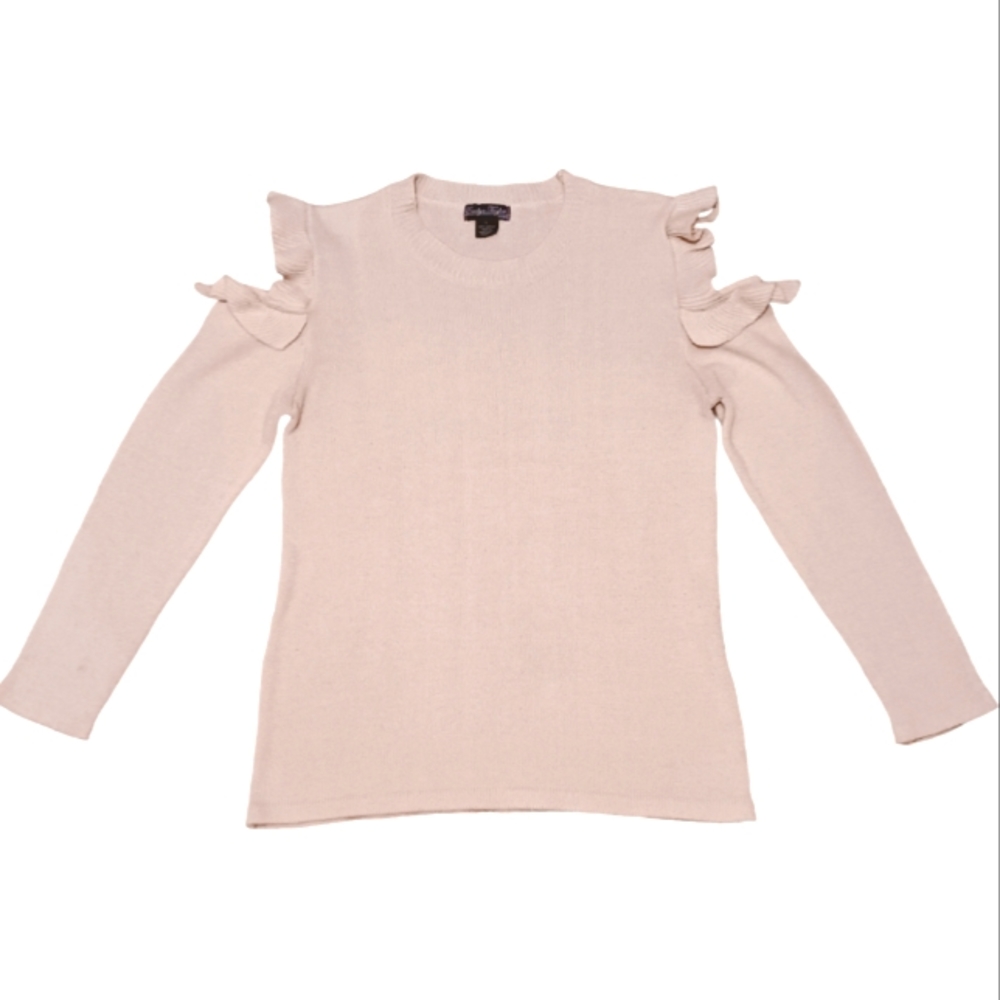 Evelyn Taylor Women's Open Shoulder Knit Beige Sweater Size Large